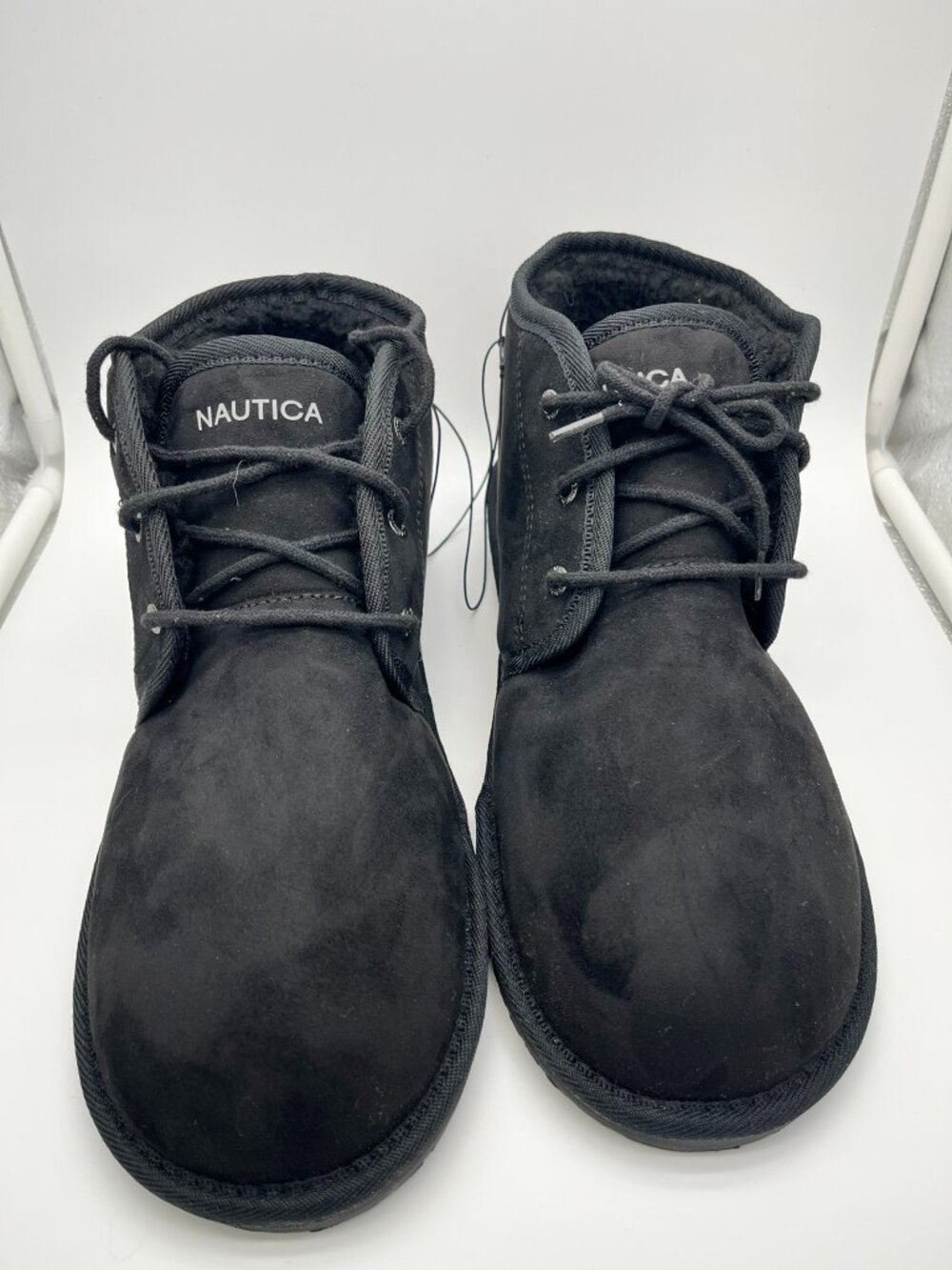 Nautica Men’s Dulverton Lace Slipper Bootie Black Suede Faux Fur Lined Sz 11 NIB